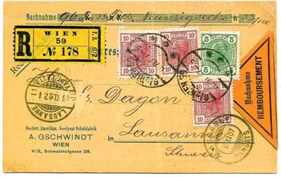Österr. Nr. 133 + 134 (3) auf Nachnahmekarte - Briefmarken