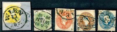 gestempelt/Briefstück - Österr. Nr. 18/22 - alle entwertet mit OT - u. Firmenteilstpln., - Stamps