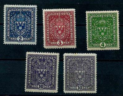 * - Österr. Nr. 200 I/203 I a u. b. (Nr. 203 b natürl. Papierrunzel), - Stamps