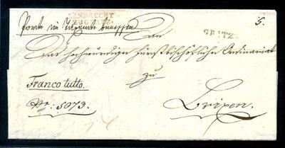 Österr. 1824/37 "LANDRECHT/ZU GRATZ"roter Kastenstempel, - Stamps