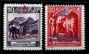 ** - Liechtenstein Dienst Nr. 2 B und 3 B, - Briefmarken