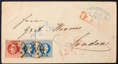 Österr. Ausgabe 1867 - 5 kr-GS-Umschlag + Nr. 38 I (Paar) von Graz nach London über Preussen, - Francobolli