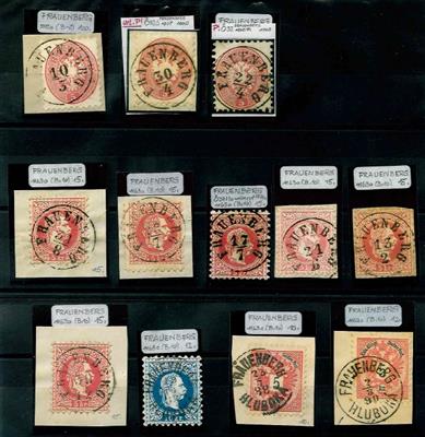 Abstempelungen Böhmen - kl. Partie Abstempelungen von FRAUENBERG auf Ausg. 1863/64, - Stamps