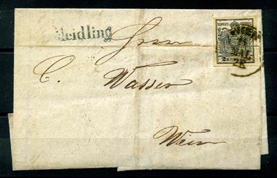 Österr. 1853 "Meidling"Einzeiler als Nebenstempel und mehrmals innen auf Dienstsache mit 2 Kr. schwarz aus Wien, - Francobolli