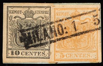 Österr. Lombardei 1850 Briefstück - 5 Cent. braunorange - Známky