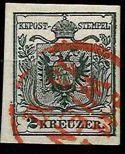 gestempelt - Österr. Nr. 2MIIIb schwarz mit Teilabschlag des roten Einkreisstempels "WIEN 13-XI, - Briefmarken