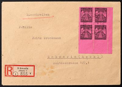 Poststück - Sowjetische Zone - Mecklenburg Vorpommern - Rekobrief mit Viererblock der rechten unteren Bogenecke, - Známky