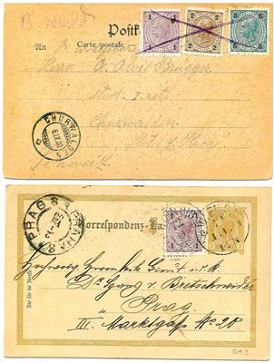 Briefstück/Poststück - Österr. Mischfrank. Kreuzer/Heller auf div. Briefstkn. u. 2 Postkarten, - Známky