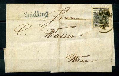 Österr. 1853 "Meidling"Einzeiler als Nebenstempel und mehrmals innen auf Dienstsache mit 2 Kr. schwarz aus Wien, - Briefmarken