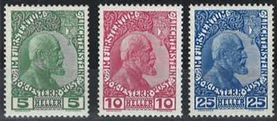 Liechtenstein ** - 1912 Freimarken gestrichenes Papier Serie komplett, - Briefmarken
