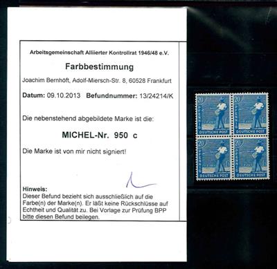 D. Alliierte Besetzung ** - 1947 Freimarke 20 Pf. kobaltblau im Viererblock, - Briefmarken