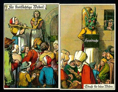 Ansichtskarten um 1900 "Hausdrache"-"Streitsüchtige - Postcards