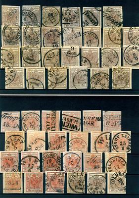 gestempelt - Ausgabe 1850. kleine Partie 3 Kreuzer rot und 6 Kreuzer braun mit Typen, - Stamps