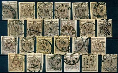 gestempelt - Lombardei 30 Centes. braun Ausgabe 1850, - Stamps