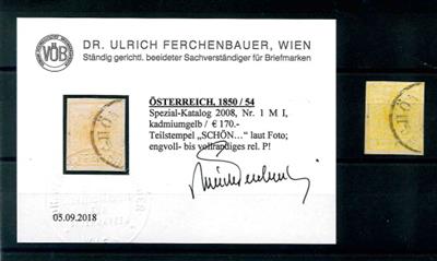 Österreich Ausgabe 1850 gestempelt - 1 Kreuzer kadmiumgelb Type I Mp, - Briefmarken