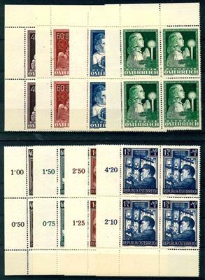 ** - Österr.   ANK. Nr. 941/44 und 977/80 Glückliche Kindheit und Wiederaufbau II (je in  Eckrd.-Viererbl.), - Stamps