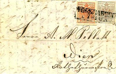 Poststück - Österr. Nr. 3 H + 4 H auf Faltbrief aus 1853 von VÖCKLABRUCK nach Wien, - Stamps