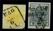 Ö Ausgabe 1850 gestempelt - 1 Kreuzer kadmiumgelb Type IIIHp und 2 Kreuzer schwarz Type Ib Seidenpapier, - Stamps