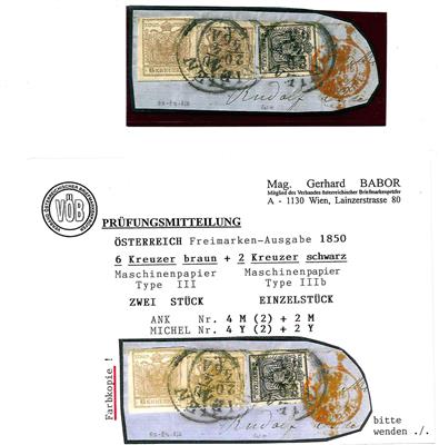 Briefstück - Österr. Nr. 4 M (2) + Nr.2 M als 14 kr.- FrankreichFrankatur, - Známky