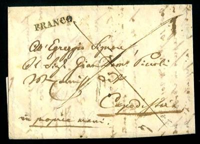 Ö Vorphila 1846 "FRANCO" Einzeiler alleine auf Brief nach Capodistria, - Francobolli