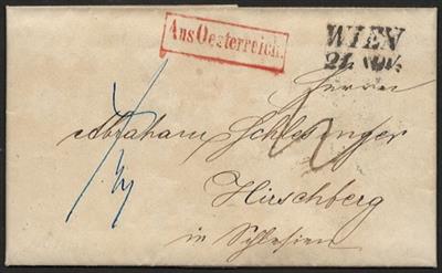 Ö Poststück - 1849 "Aus Oesterreich" roter Kastenstempel auf Taxbrief von Wien nach Hirschberg in Schlesien, - Briefmarken