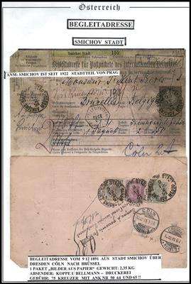Poststück - Österr. Monarchie - Begleitadresse vom 9.12.1891 aus Stadt Smichov über Dresden nach Köln, - Briefmarken und Ansichtskarten