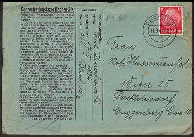 Poststück - Partie Poststücke u. AK österr. u. Ausland u.a. mit Kuvert aus dem KZ Dachau nach Wien aus 1940, - Briefmarken und Ansichtskarten
