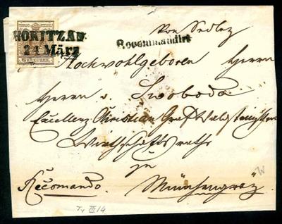 Poststück - Österr. Nr. 4 M + 4 M (rückseit. durchtrennt), - Briefmarken und Ansichtskarten