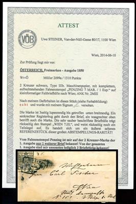 Österr. Nr. 2 M III - Schnittmgl. - auf kl. Faltbriefhülle innerhalb Wiens mit stempelöligem Fahnenstpl. PENZING, - Briefmarken