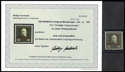 ** - Österr. Feldpost WK I - Montenegro Nr. VIII (nicht verausgabter Wert zu 12 Heller mit ROTEM Aufdruck), - Stamps and Postcards