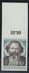 ** - Österr. Nr. 1160U (Hermann Bahr UNGEZÄHNT) vom Bogenoberrand mit Überrand, - Francobolli e cartoline