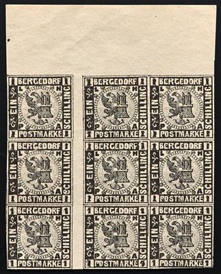 (*) - Bergedorf Nr. 2 im Neunerblock vom Oberrand mit senkrechtem Zwischensteg, - Stamps