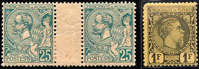 * - Monaco Nr. 9 (geprüft Matl und Dr. Ferchenbauer) und Nr. 16 im waagr. ZwischenstegPaar, - Briefmarken