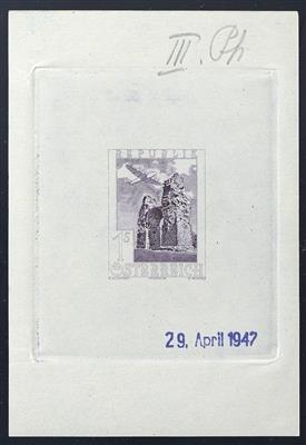 * - Österr. 1947 Phasendruck III der Nr. 823 (ANK Nr. 821) (Flugpost 1 S Heidentor) in dunkellila, - Stamps