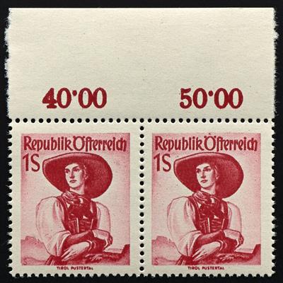 ** - Österr. Nr. 911 (ANK Nr. 905) (Trachten II 1,- S rot) Randpaar mit Plattenfehler: - Briefmarken