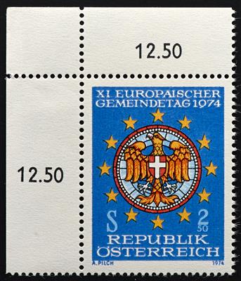 ** - Österreich Nr. VIII (1974 Gemeindetag nicht verausgabt) linkes oberes Eckrand stück, - Briefmarken