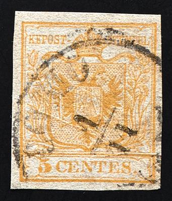 gestempelt - Lombardei-Venetien Nr. 1 (OLIV) ZITRONENGELB "Erstdruck", - Stamps