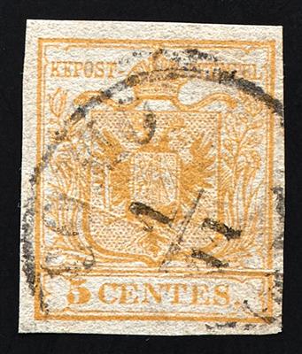 gestempelt - Lombardei-Venetien Nr. 1 (OLIV) ZITRONENGELB "Erstdruck", - Briefmarken