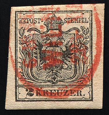 gestempelt - Österr. Nr. 2 M III, allseits breitrandig, mit Wiener Rotstempel - Briefmarken