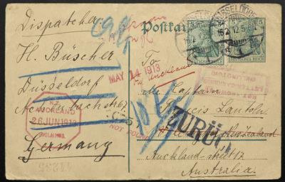 Poststück - D.Reich 1892/1912 - 3 versch. Ganzsachenkarten (tlw. zufrankiert) mit seltenen Destinationen: Neuseeland, - Francobolli