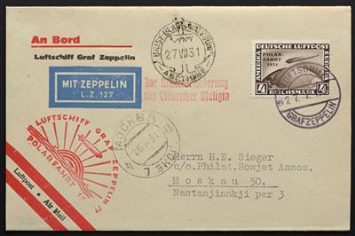 Poststück - D.Reich Zepp Flug Nr. 458auf Prachtbrief nach Moskau sowie "Retour" Serie Rußland ungez. auf 2 Belegen, - Briefmarken