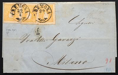 Poststück - Lombardei Nr. 6 I Dreier-Frankatur auf Poststück von Cremona nach Milano, - Stamps