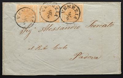 Poststück - Lombardei-Venetien Nr. 1 H (3 Stück) auf Briefhülle mit Stempeln VENEZIA nach Padova, - Briefmarken