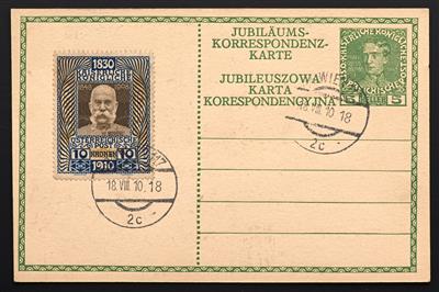 Poststück - Österr. 1910 komplett auf 8 mehrsprachigen Jubiläumskarten, - Francobolli