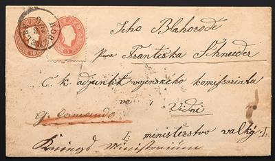 Poststück - Österr. Ganzsache 10 Kr. Ausg. 1861 + 5 Kr. Zusatzfrank. ab HOHENELBE, - Známky