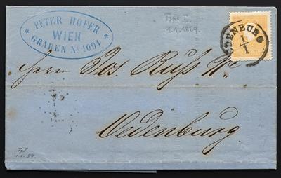 Poststück - Österr. Nr. 10 I auf kompletter Drucksache mit Stempel OEDENBURG (Absender Wien) vom 1.1.1859, - Známky