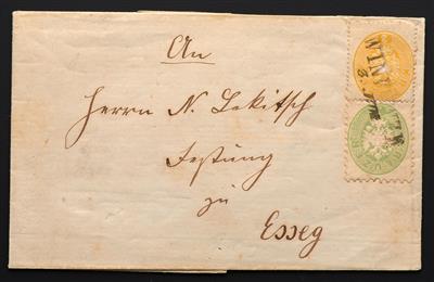 Poststück - Österr. Nr. 24 + 31 auf Faltbirefhülle von WINKOWZE/ 3. JUN. (1864) nach ESSEG, - Briefmarken