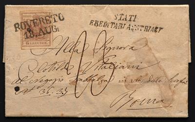 Poststück - Österr. Nr. 4 H I c auf Brief mit Stempel ROVERETO nach Rom aus 1852, - Známky