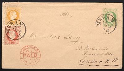 Poststück - Österreich Nr. 35 II + 37 II auf 5 kr. Ganzsachenumschlag von Meran nach London aus 1881, - Známky