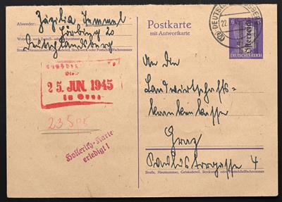 Poststück - Steiermark 1945 - 6 Pfg. violett mit kurzem Grazer Aufdruck mit Leitzahlenstempel (12a) DEUTSCHLANDSBERG, - Briefmarken